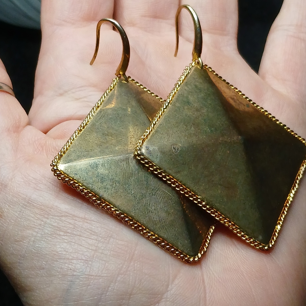 Antique Etruscan Style Gold-Toned Square Earrings Renaissance Handmade Artisan